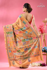 Grain brown elephant art exclusive kantha silk saree traditional peach colored saree vibrant multicolored 5