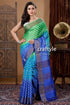 Green & blue hand block print zari border pure tussar silk sari green blue polka dot saree 1
