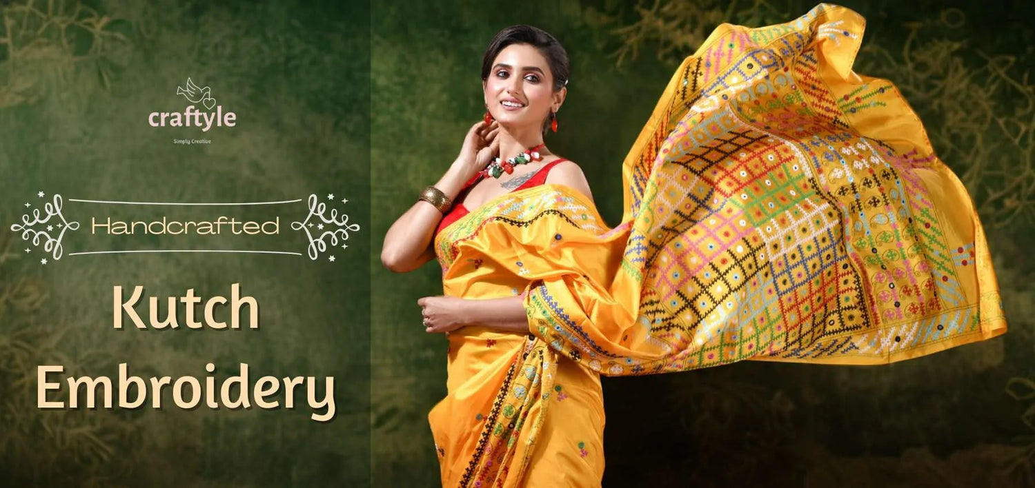 Vibrant kutch embroidery sarees with intricate geometric sarees in multicolored threads