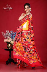 Hand batik fish design bengal heritage pure cotton saree red saree fish floral batik 4