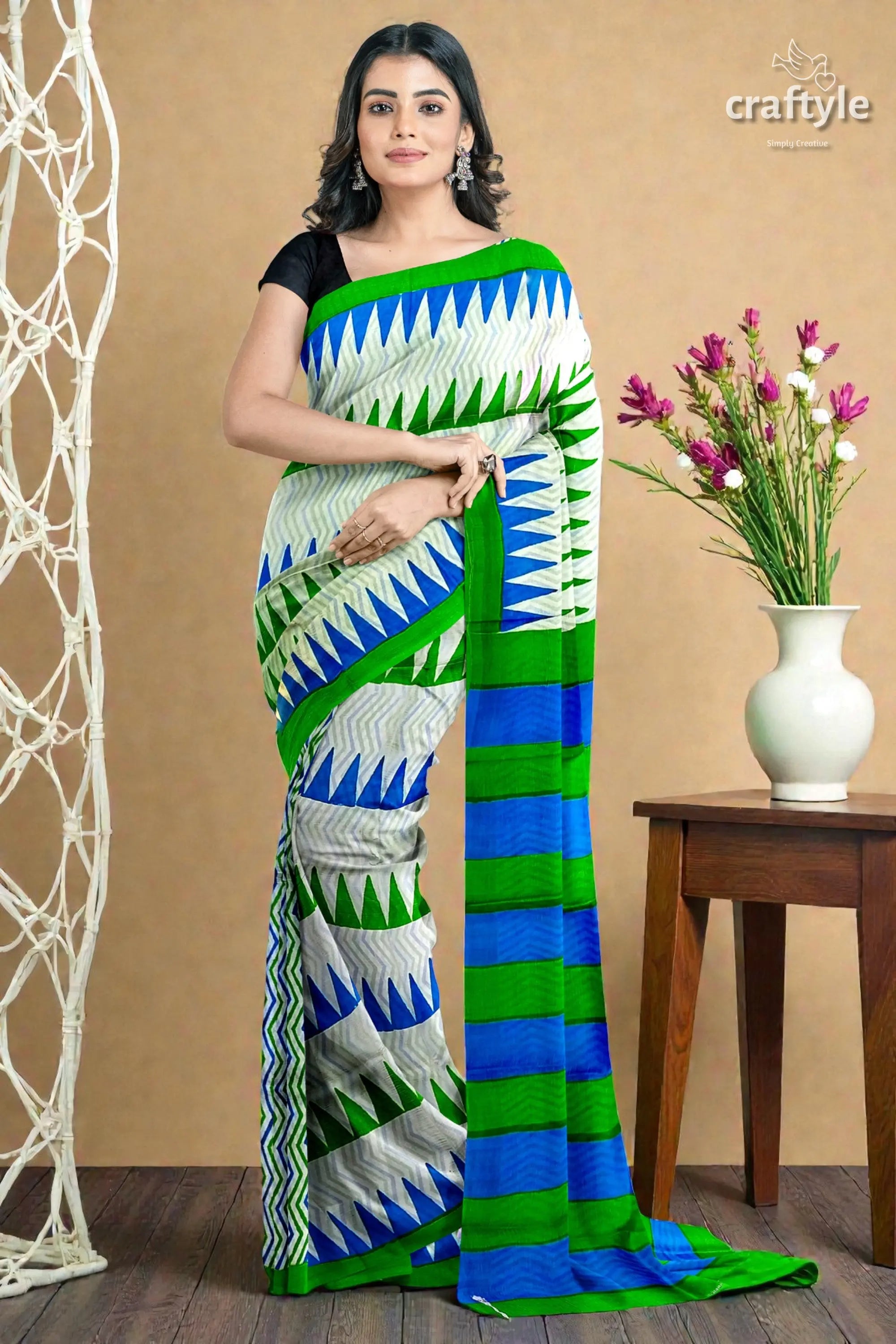 Hand block murshidabad silk saree 1