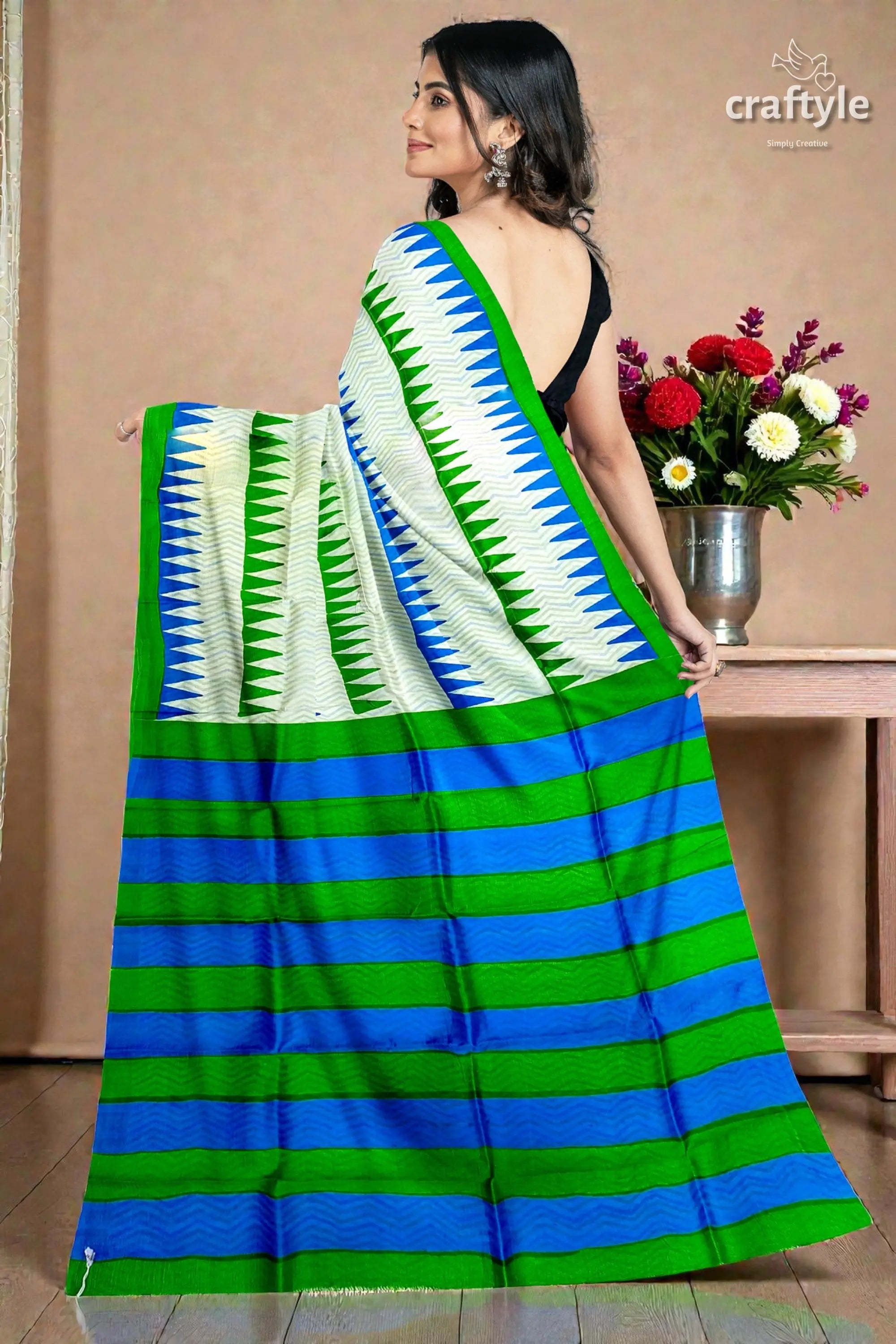 Hand block murshidabad silk saree 3