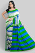 Hand block murshidabad silk saree blue green striped saree 1