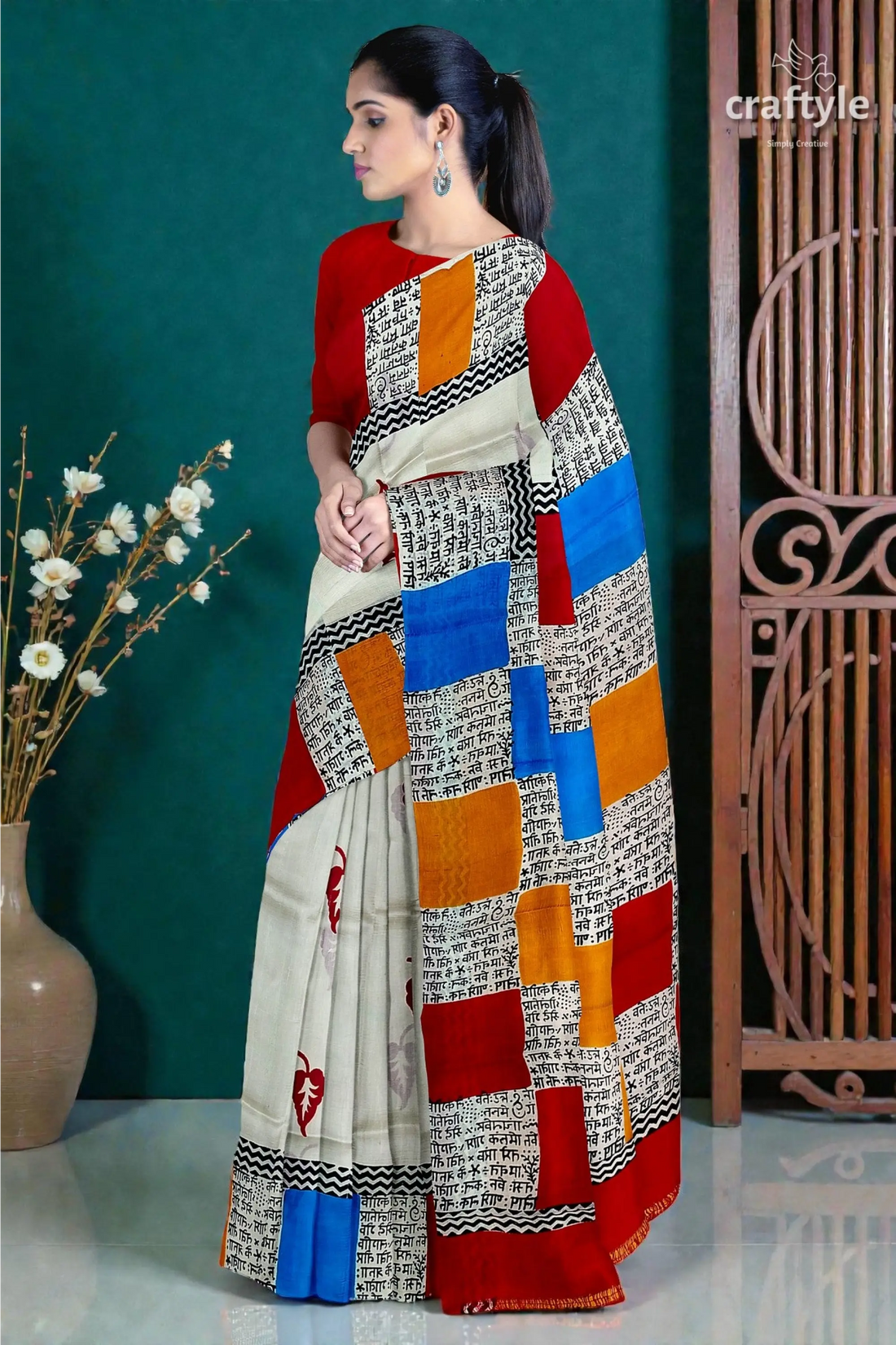 Hand block print multicolor pure mulberry silk saree - exclusive design 2