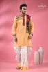 Hand block printed cotton panjabi for men applique with embroidery man mustard yellow kurta intricate 1
