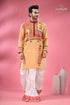 Hand block printed cotton punjabi with applique ethnic men’s wear man traditional light orange kurta 1