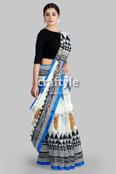 Hand block printed mulberry pure silk saree - goddess motif design woman patterned saree 4