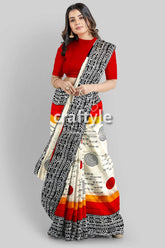 Hand block printed mulberry pure silk saree in red and black swastik design woman patterned saree 2