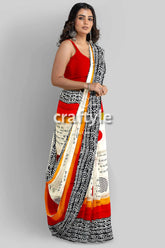 Hand block printed mulberry pure silk saree in red and black swastik design woman patterned saree 3