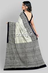 Hand block printed pitch black and white mulberry pure silk saree black white patterned saree 5
