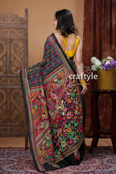 Hand embroidered grease black silk kantha stitch saree intricately embroidered black saree 5