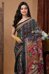 Hand embroidered grease black silk kantha stitch saree black embroidered saree 2