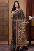 Hand embroidered raven black multicolor traditional silk kantha saree embroidered black saree 1