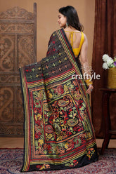 Hand embroidered raven black multicolor traditional silk kantha saree black saree colorful embroidery 4