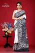Hand-painted black and white batik cotton saree - pure elegant elegant white black patterned saree 1