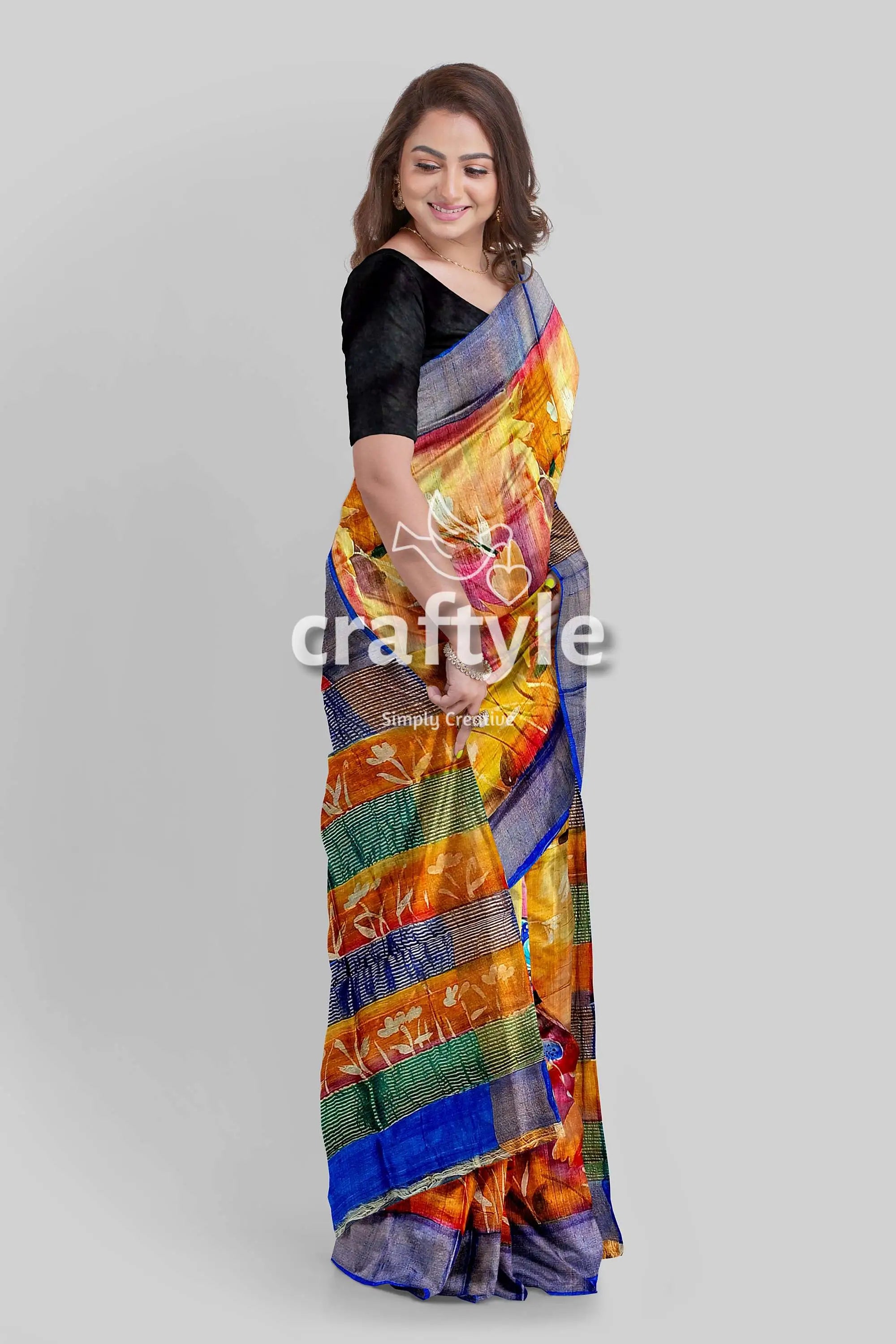 Hand painted butterfly design zari pure tussar saree - perfect for any occasion colorful patterned saree 3