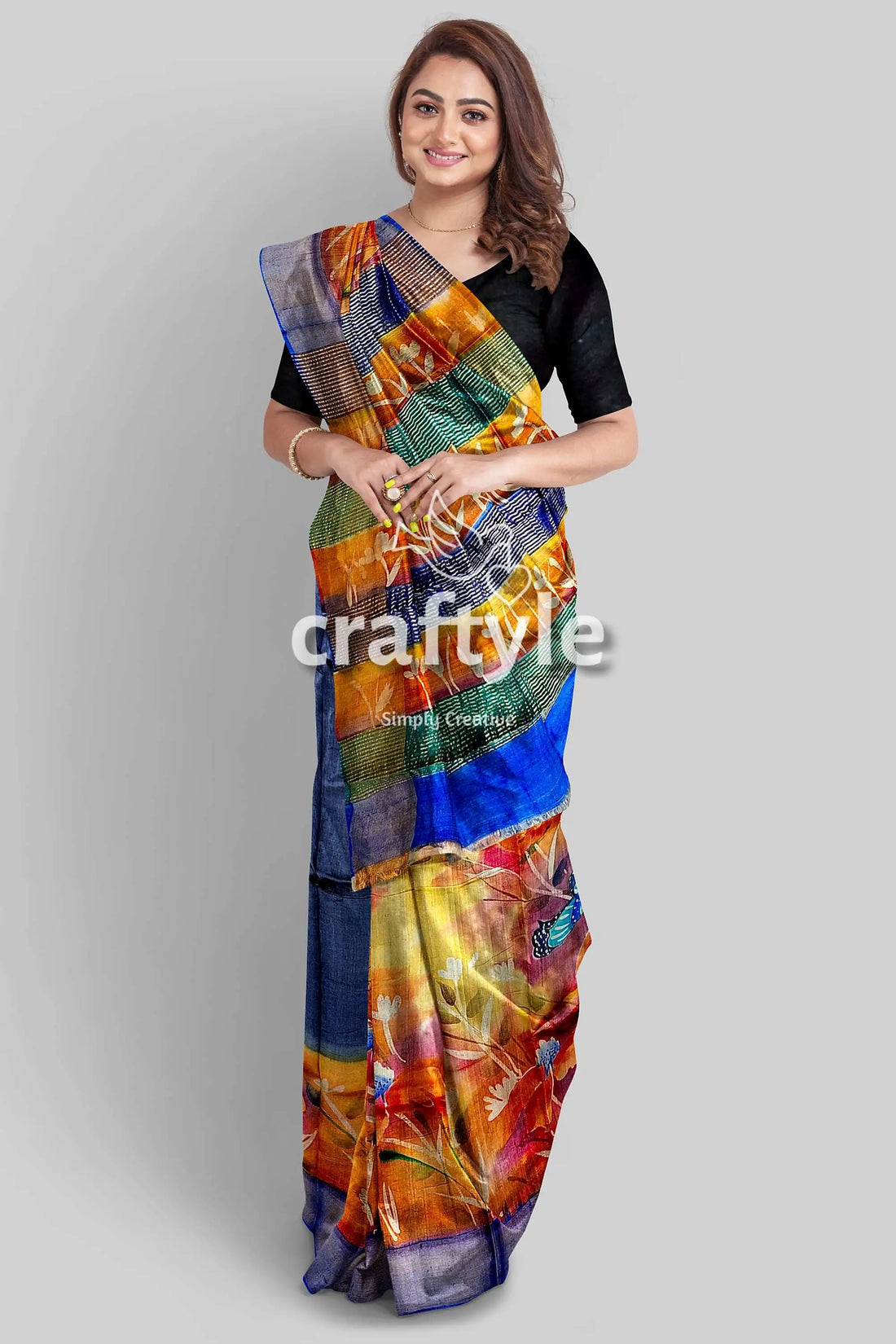 Hand painted butterfly design zari pure tussar saree - perfect for any occasion colorful patterned saree 2