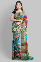 Hand-painted floral motif pure tussar kalamkari sari with zari border floral-patterned saree 2