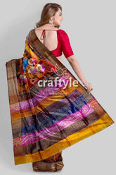 Hand painted indian yellow pure tussar silk saree with zari detailing woman colorful saree 5