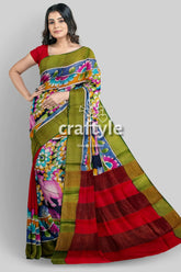 Hand painted kalamkari saree - elephant motif zari border pure tussar silk woman colorful saree 5