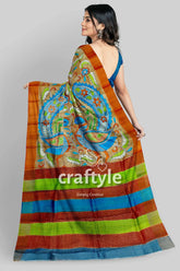 Hand painted kalamkari sari - rodeo dust premium quality zari border pure tussar colorful patterned saree 6