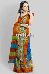 Hand painted kalamkari sari - rodeo dust premium quality zari border pure tussar woman colorful saree 3