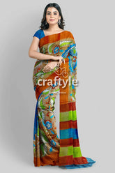 Hand painted kalamkari sari - rodeo dust premium quality zari border pure tussar woman colorful saree 2