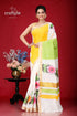 Hand painted kerala cotton saree with floral motif - perfect for any occasion woman yellow white floral saree 1