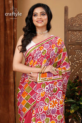 Hand painted pure cotton batik saree with floral artwork woman colorful patterned saree 2