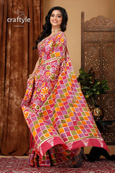 Hand painted pure cotton batik saree with floral artwork woman colorful patterned saree 4