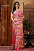 Hand painted pure cotton batik saree with floral artwork woman pink floral geometric patterned 1