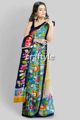 Hand painted radha krishna design pure tussar silk saree - kalamkari floral-patterned saree 3