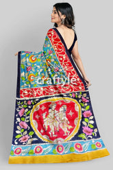 Hand painted radha krishna design pure tussar silk saree - kalamkari woman colorful patterned saree 6