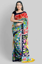 Hand painted radha krishna design pure tussar silk saree - kalamkari woman colorful floral-patterned saree 2