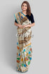 Hand painted sky blue and grey kalamkari sari with zari border - pure tussar silk fabric woman floral-patterned saree 1