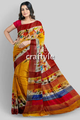 Hand painted yellow orange floral zari tussar saree - pure fabric woman yellow floral saree 1