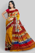 Hand painted yellow orange floral zari tussar saree - pure fabric woman yellow floral saree 1