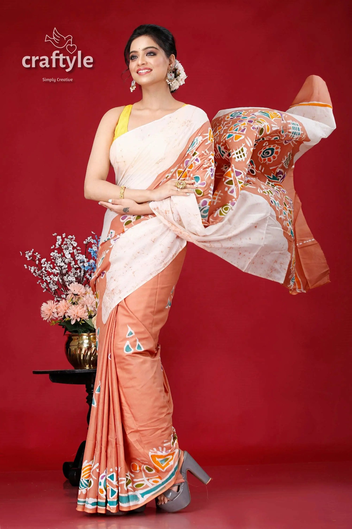 Handcrafted batik pure cotton saree - multishape design woman patterned saree 6