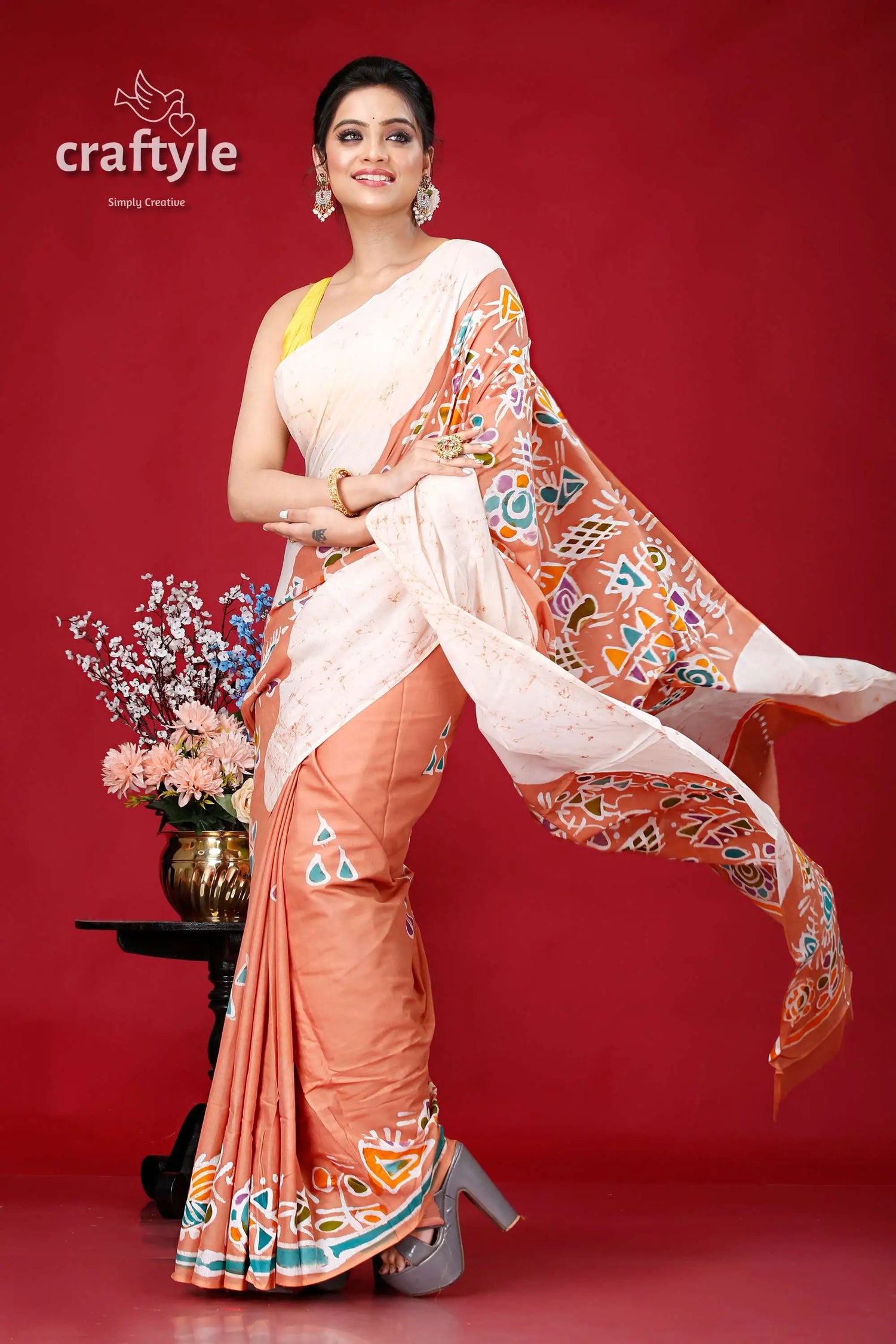 Handcrafted batik pure cotton saree - multishape design woman patterned saree 3