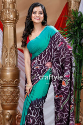Handcrafted cotton batik saree woman teal patterned saree 2