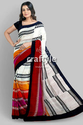 Handcrafted zigzag pure mulberry silk saree with vibrant multicolor block print woman colorful patterned saree 5