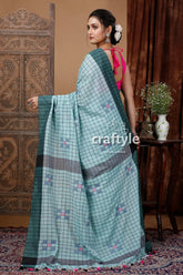 Handloom cotton saree - celeste blue check design woman checkered saree 3