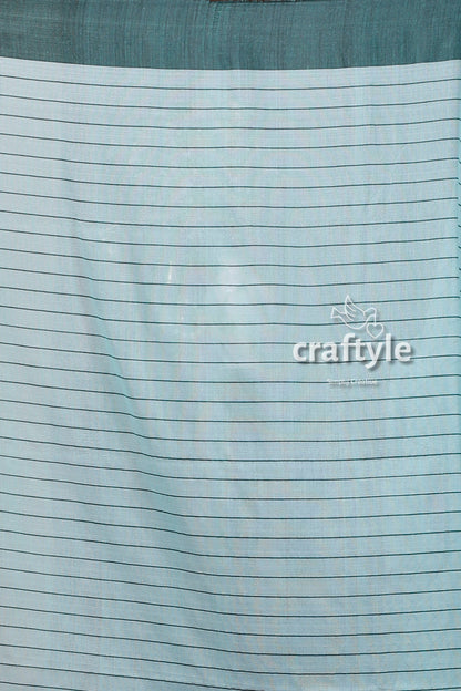 Handloom Cotton Saree - Celeste Blue Check Design-Craftyle