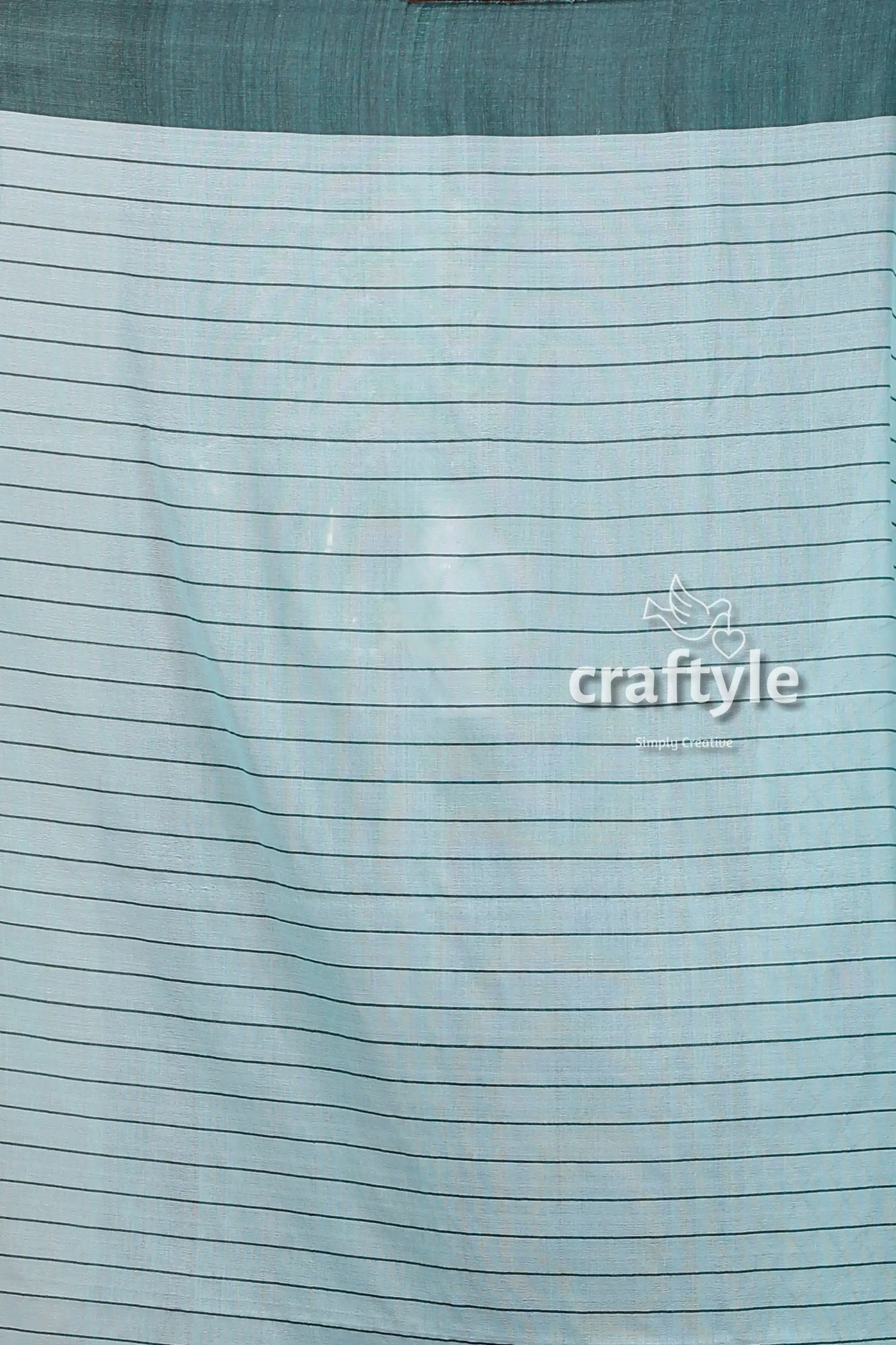 Handloom cotton saree - celeste blue check design light blue striped fabric 5