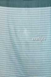 Handloom cotton saree - celeste blue check design light blue striped fabric 5