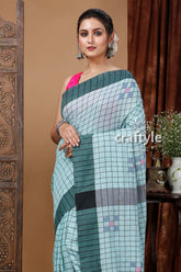 Handloom cotton saree - celeste blue check design woman checkered saree 2