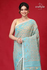 Heathered grey exclusive jamdani saree woman light blue saree 2