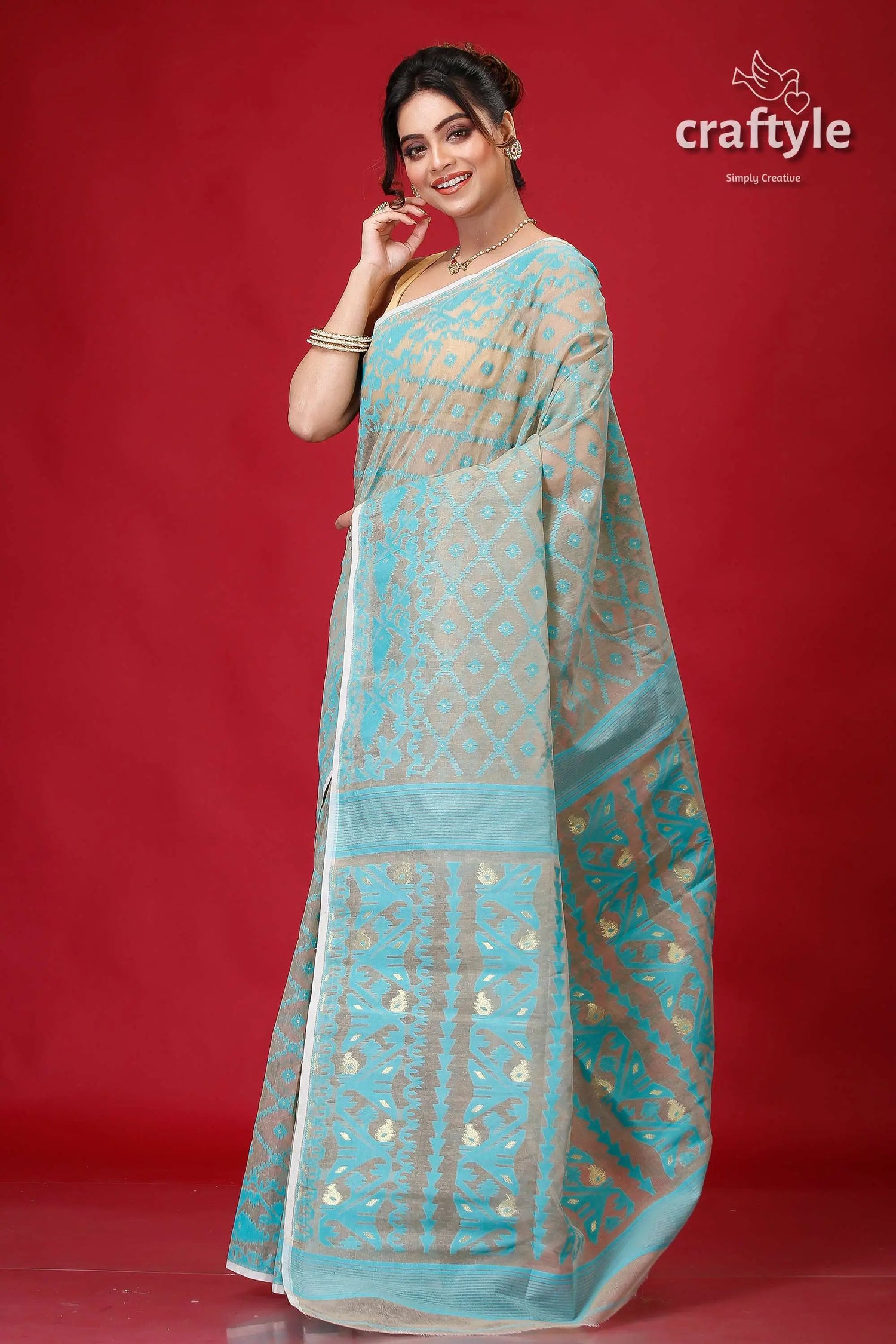 Heathered grey exclusive jamdani saree woman blue saree 3