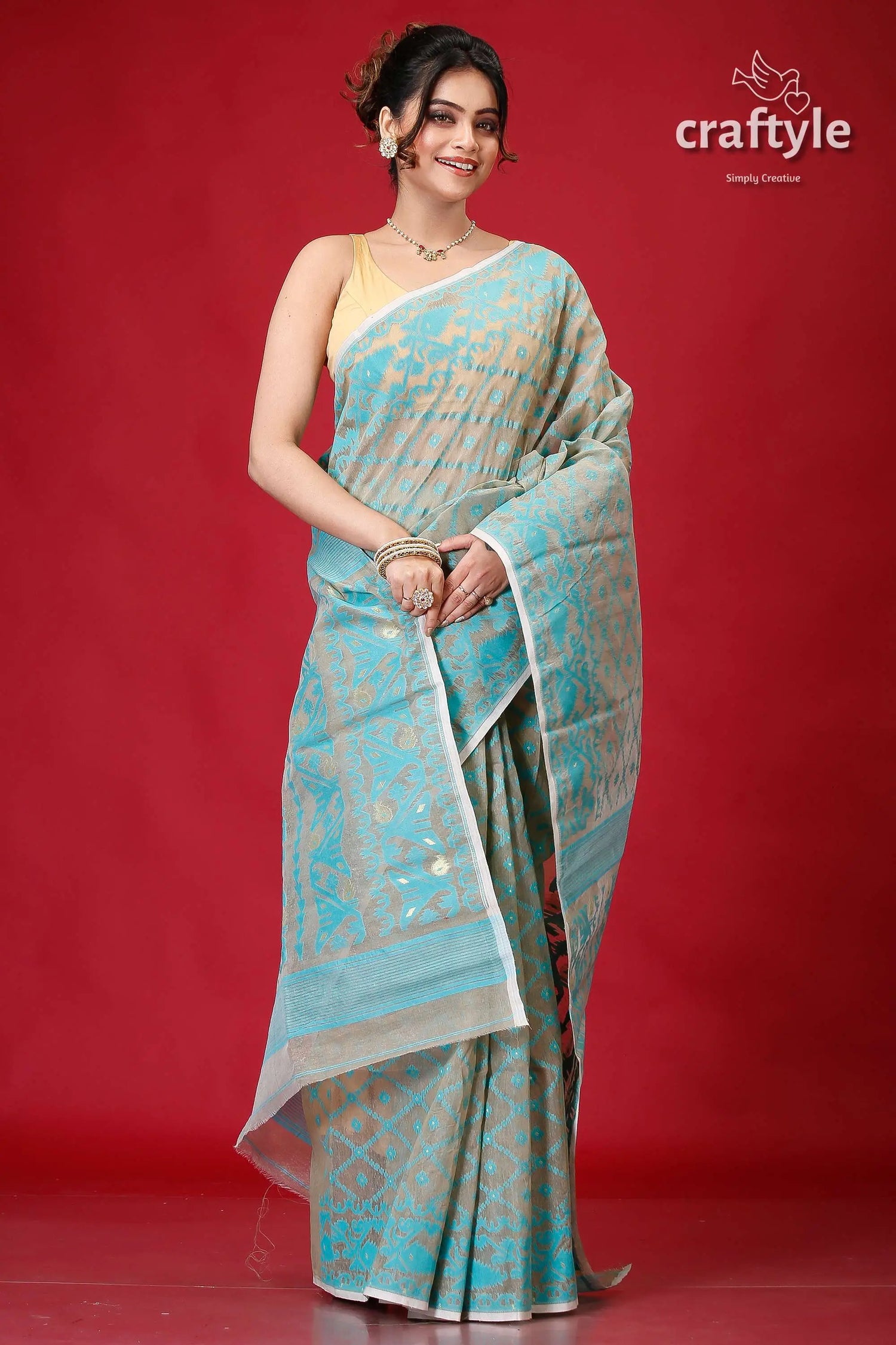 Heathered grey exclusive jamdani saree woman blue saree 4