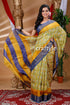 Honey yellow hand block zari pure tussar saree for women yellow blue patterned saree 1